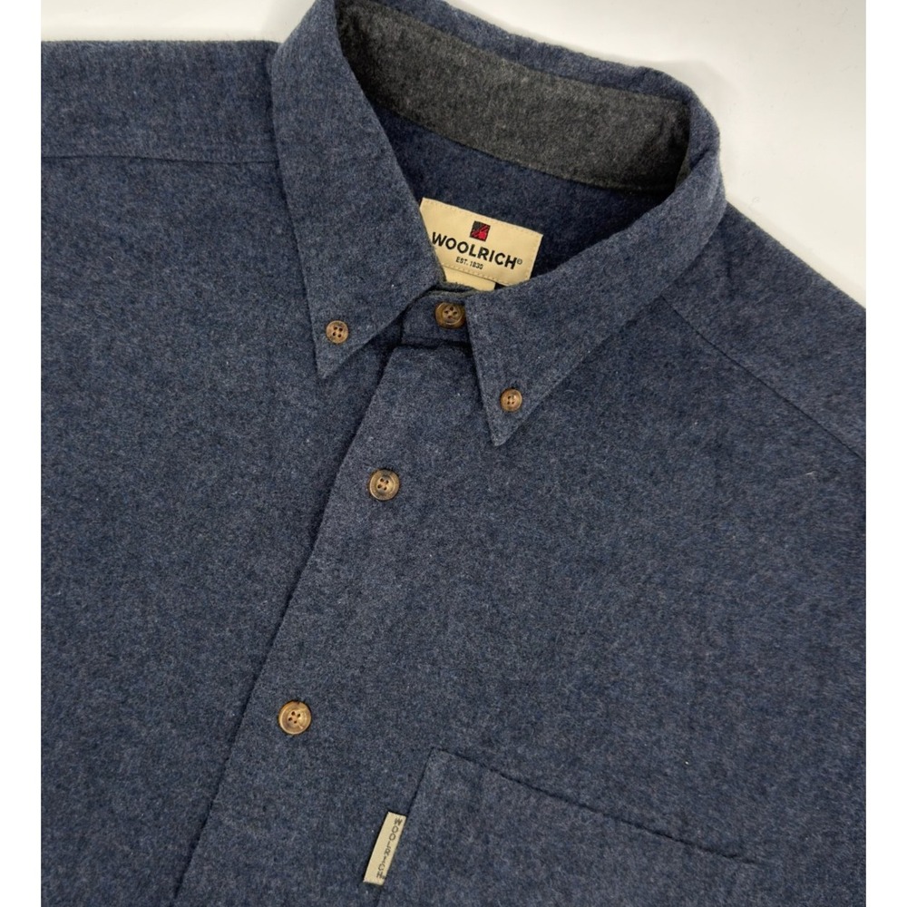 Woolrich Mens L Chamois Shirt Midnight Blue Heather Cotton Button Down 6493